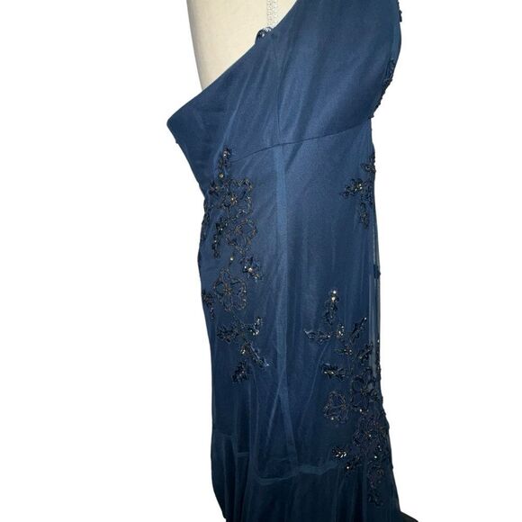 Xscape Solid Dark Blue Strapless Halter mermaid Formal long Dress Floral size 16 - Picture 6 of 16